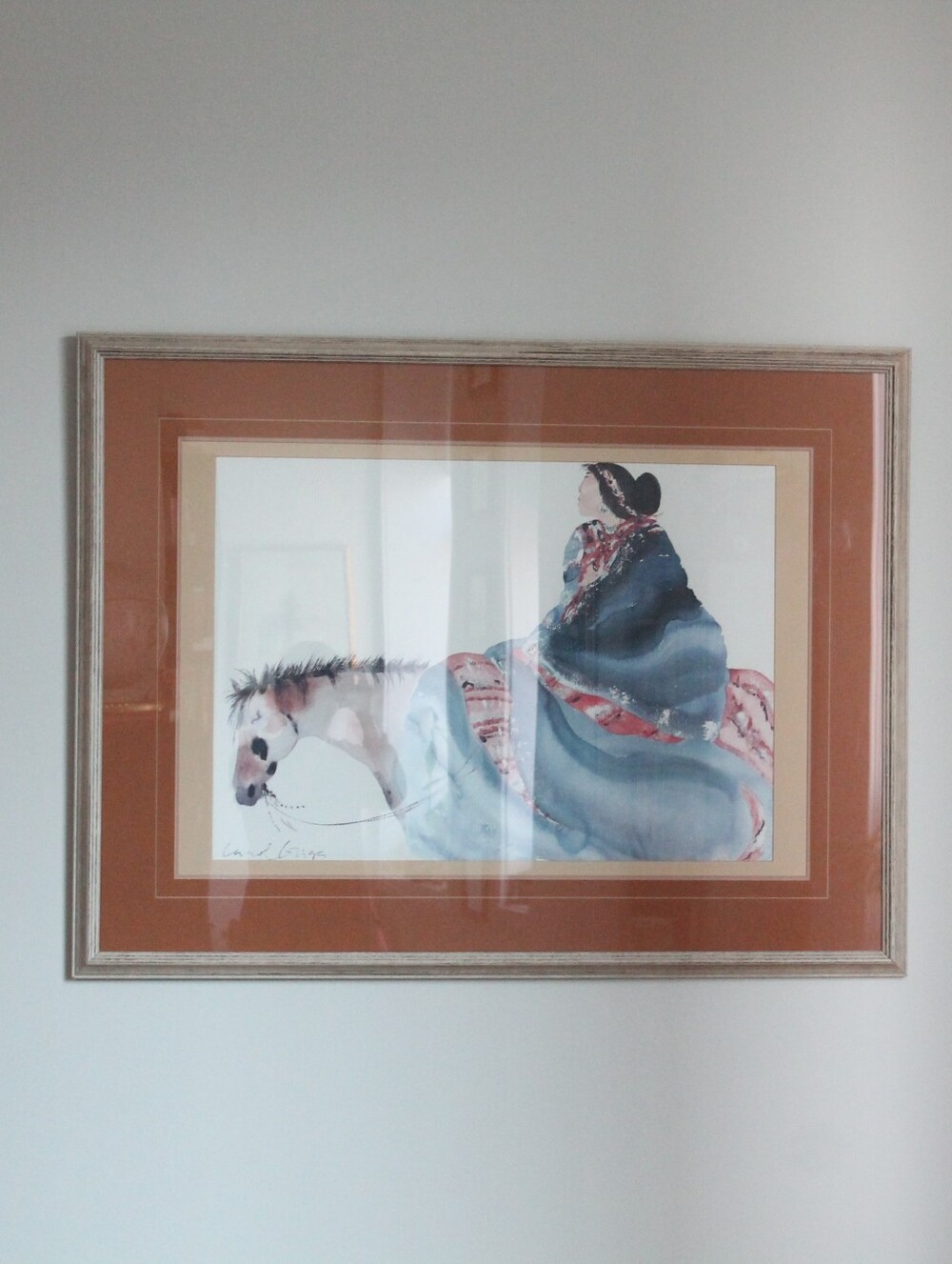 [CAROL GRIGG] "Navajo" (1988) Indigenous Woman on Horseback, Art Print, Oversize